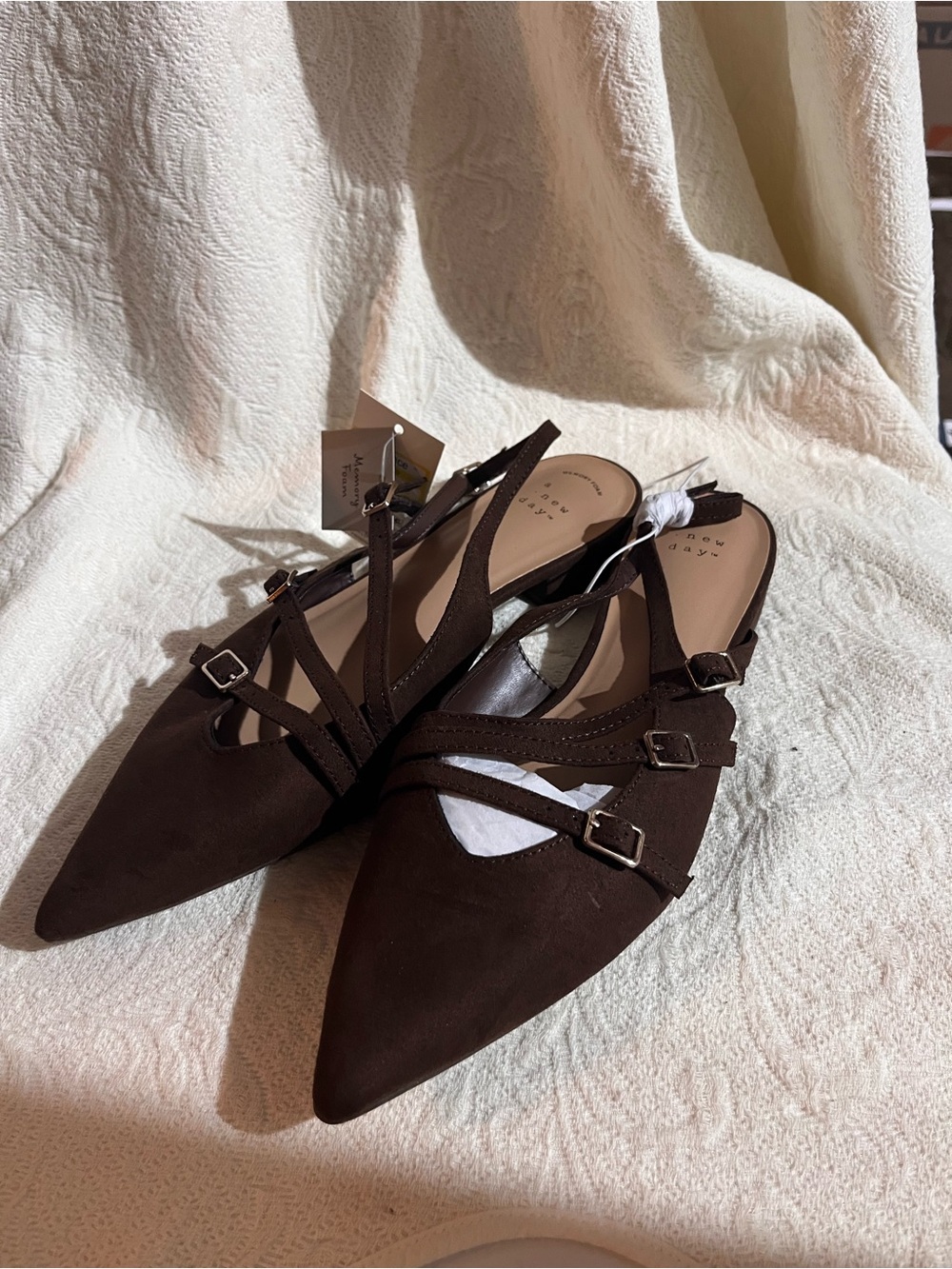 a new day Pointed Slingback Flats in Dark Brown with Buckle Straps